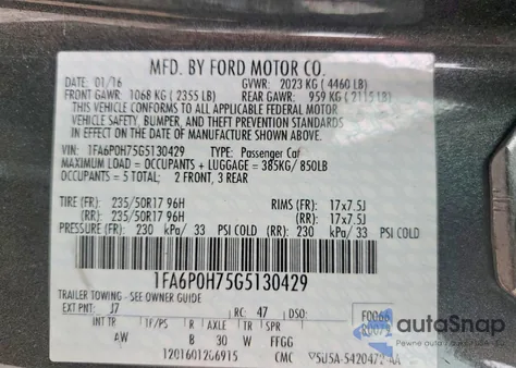 2016 Ford Fusion Se z USA, uszkodzony, nr VIN 1FA6P0H75G5130429